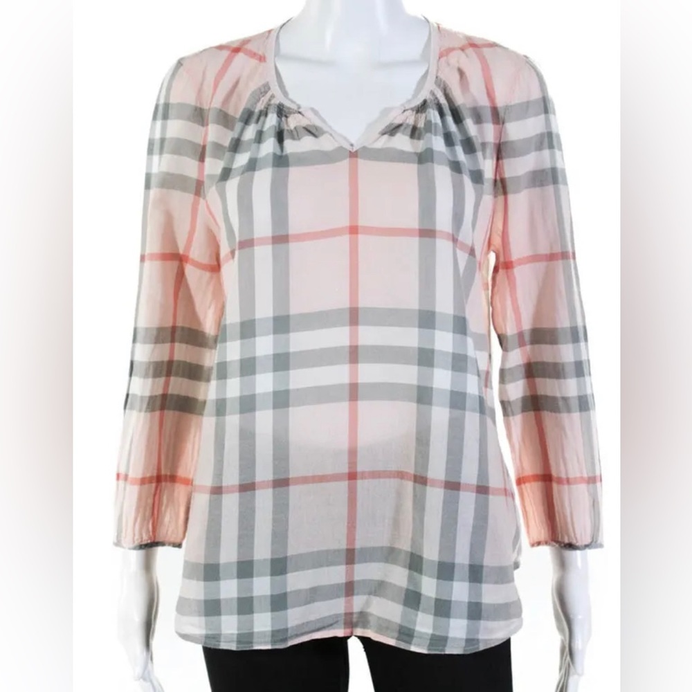 BURBERRY AUTHENTIC BLOUSE TOO 100% cotton CHECK PINK GREY